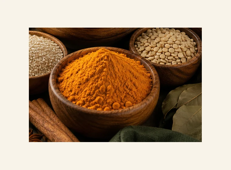 Ground turmeric powder and spices
