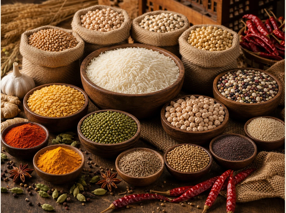 Premium range of rice, pulses, grains, oilseeds and Indian spices