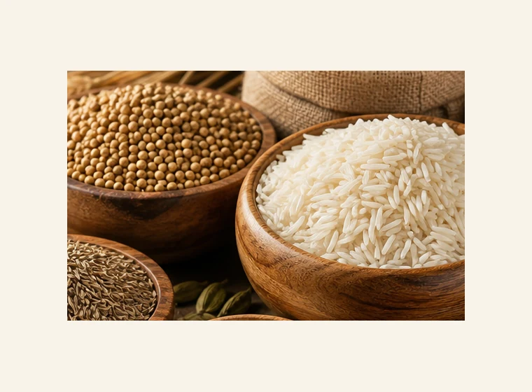 Premium basmati rice in a wooden bowl