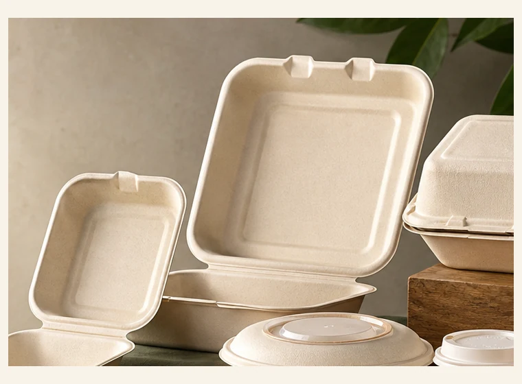 Bagasse clamshell containers for takeaway meals