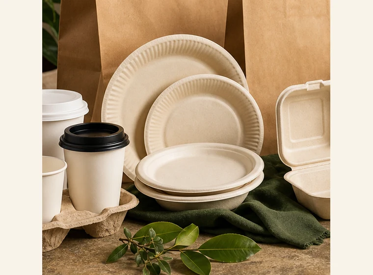 Bagasse plates and paper food-service cups